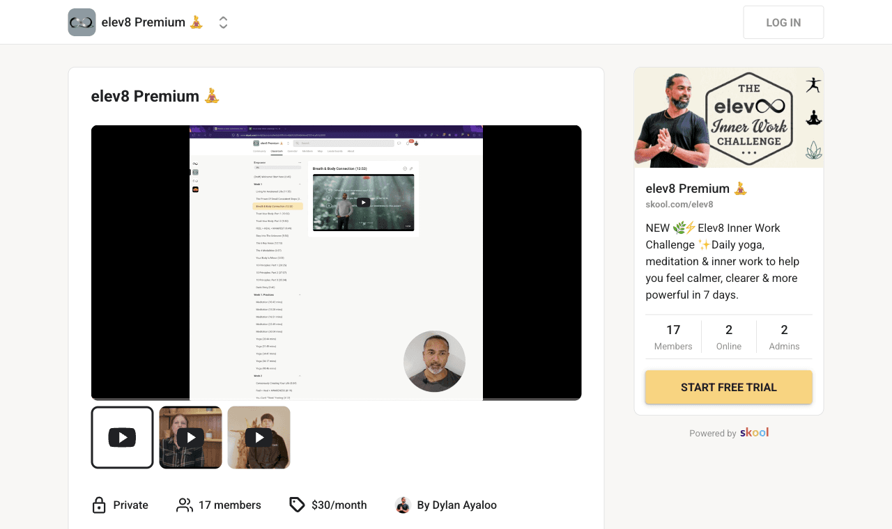 The elev8 Premium community page on Skool — where the challenge lives